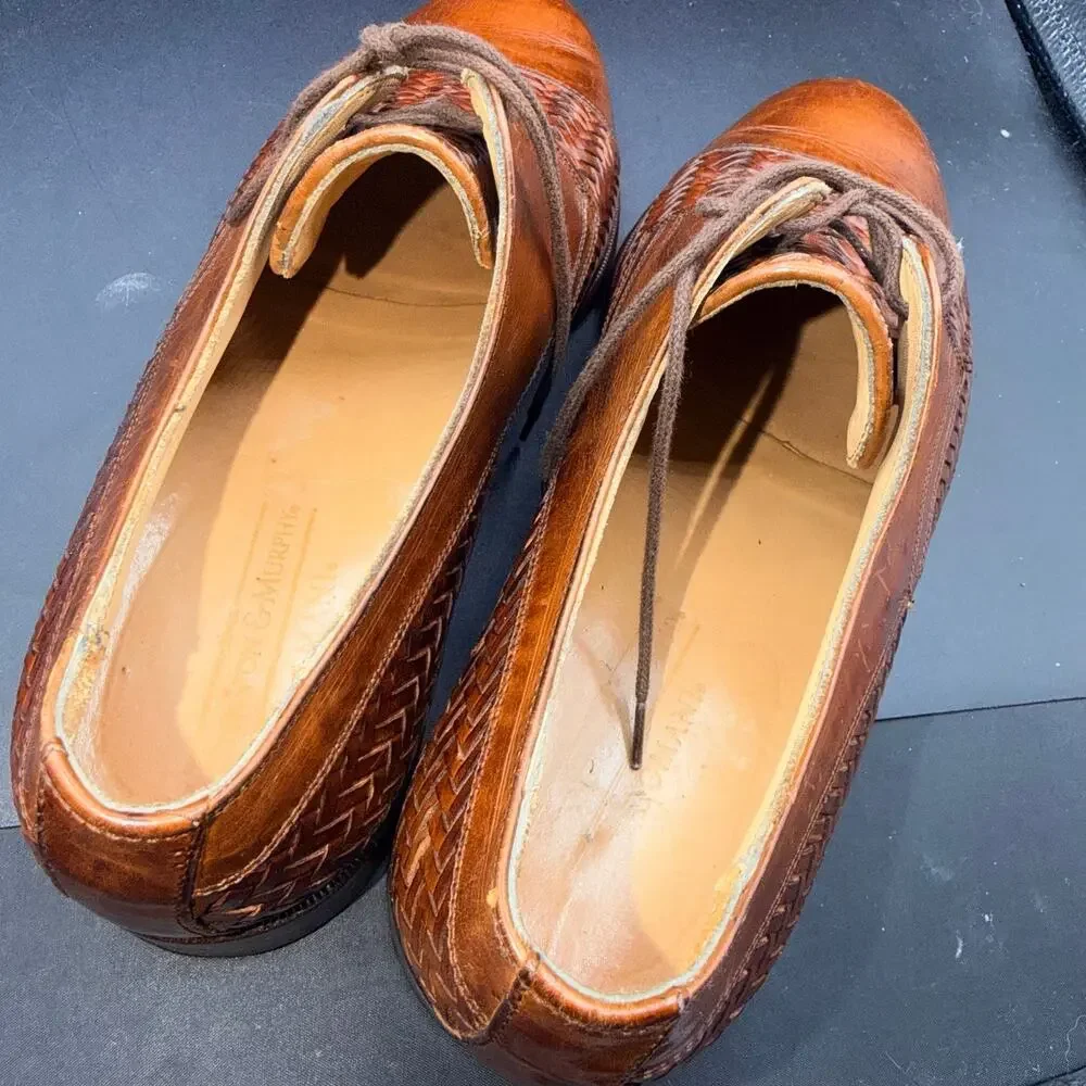 Johnston & Murphy Italy Woven Leather Cap Toe Derby Oxfords Brown Men’s 7.5 M